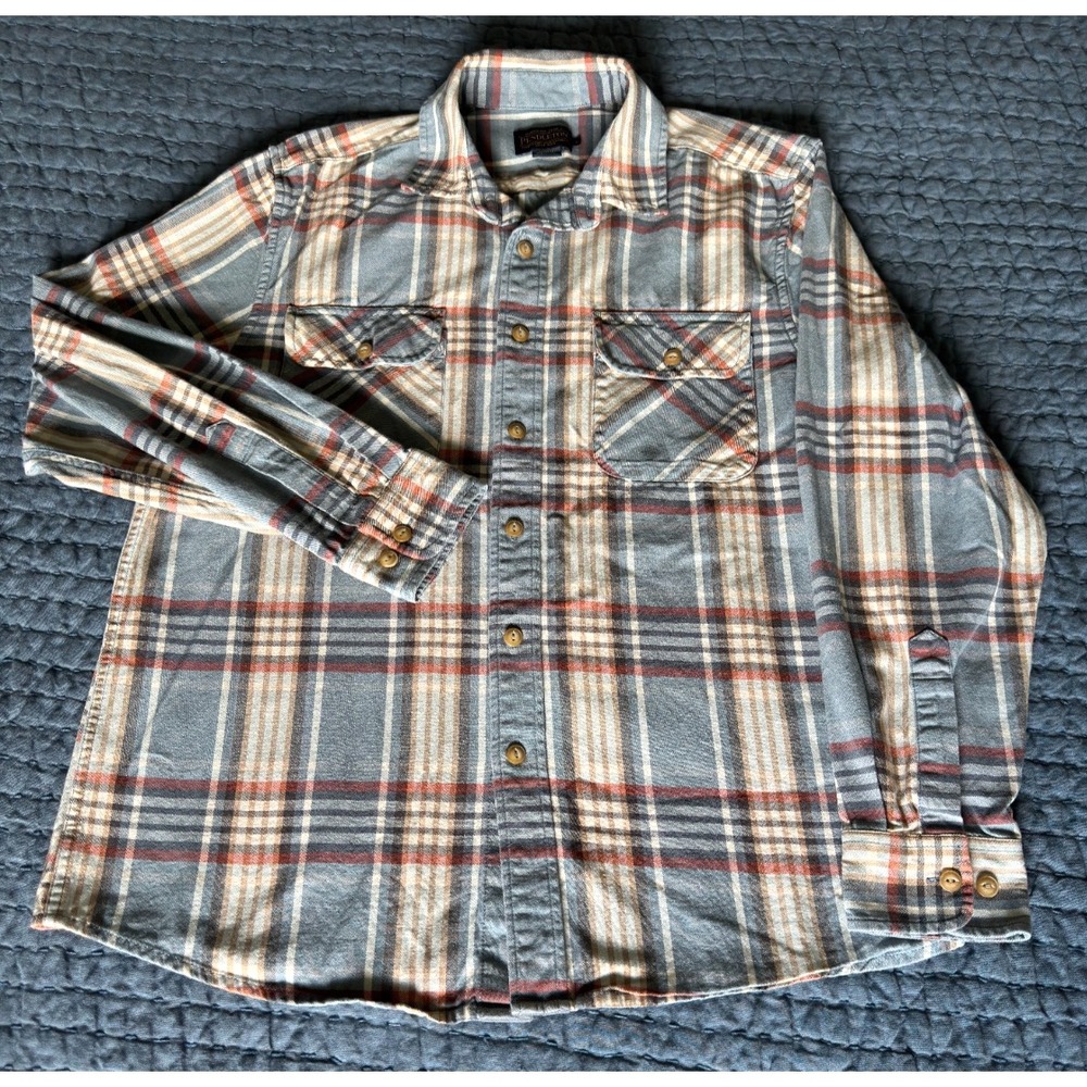 Pendleton Beach Shack Shirt Men's L Heavy Cotton Twill Blue Rust Plaid 79261
